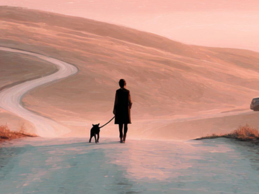 Reflective watercolor of woman walking after retirement – navigating emotions and identity