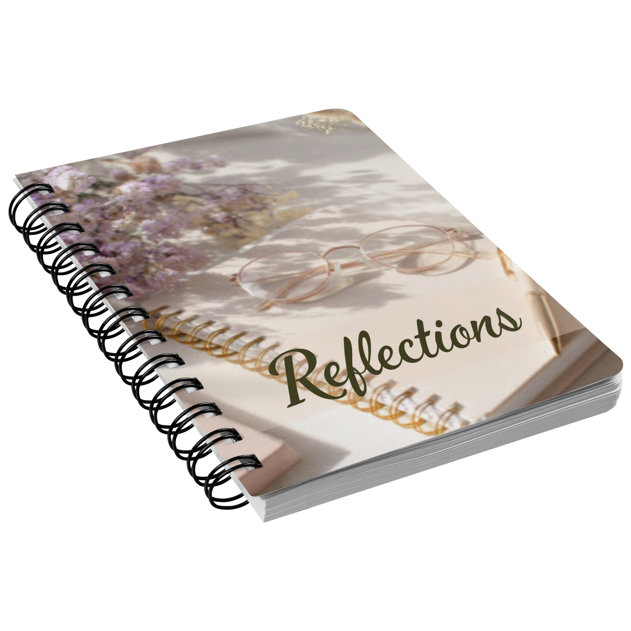Lavender Reflections Journal mockup with purple floral cover