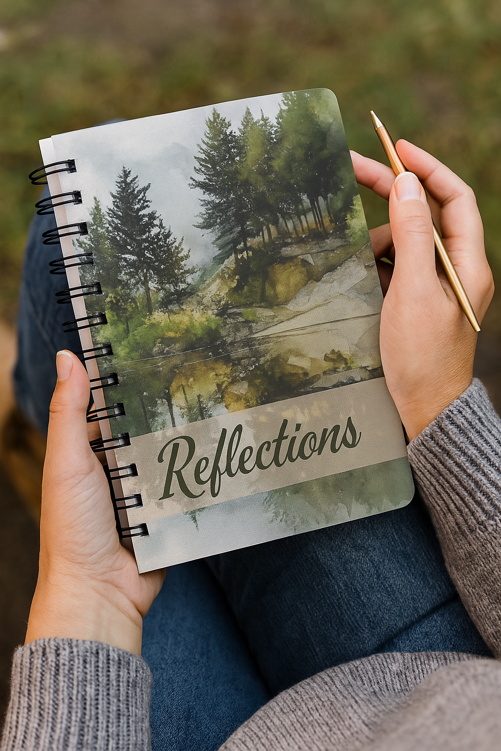 Riverside Reflections Journal on an outdoor table beside nature