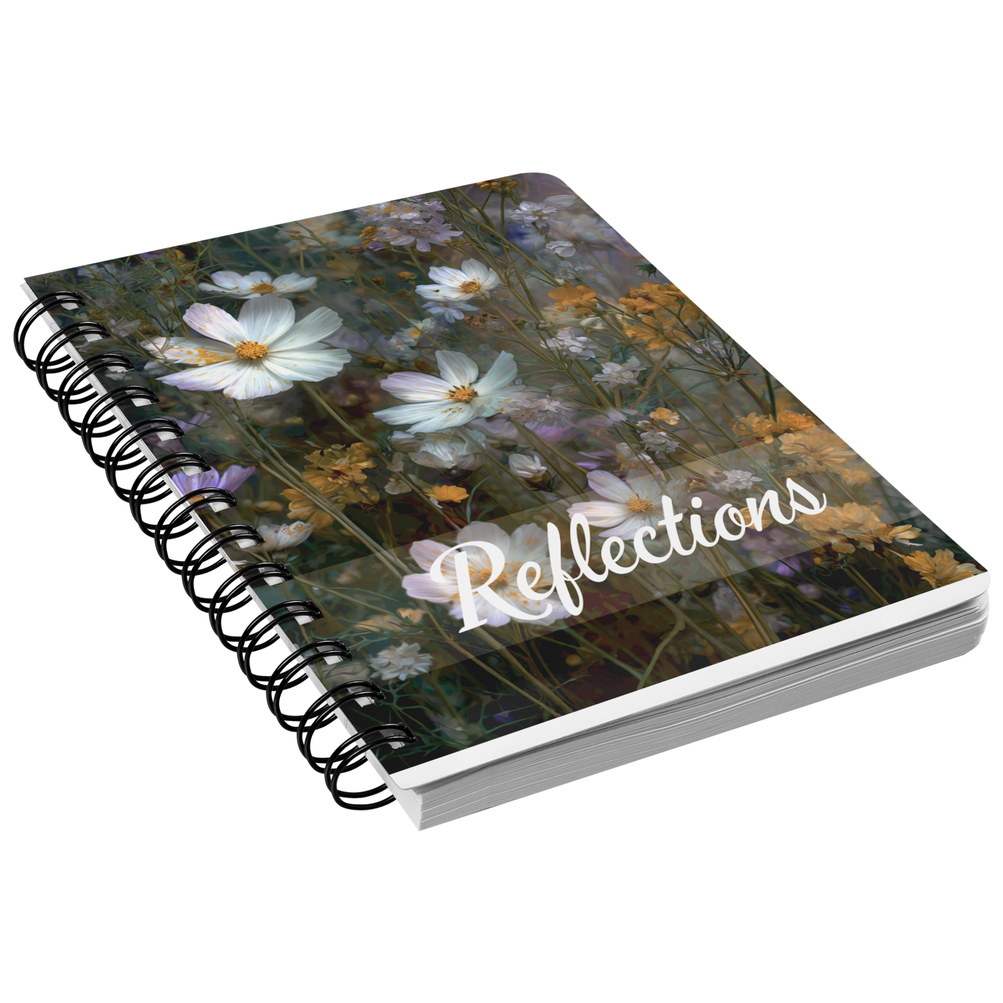 Wildflowers Reflections Journal mockup with soft floral cover